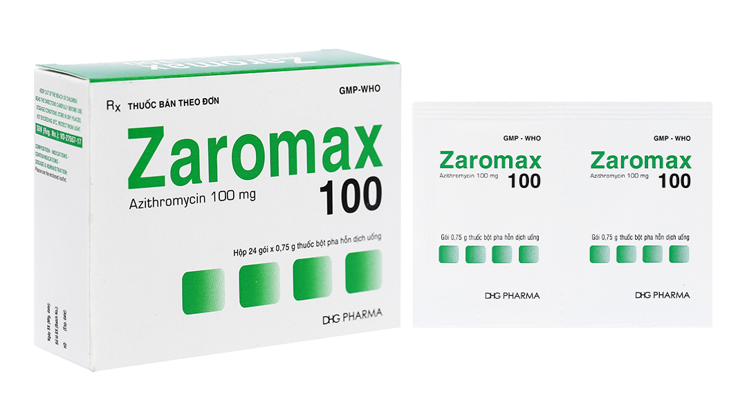 Bột pha hỗn dịch uống Zaromax 100 trị nhiễm khuẩn (24 gói x 0.75g)