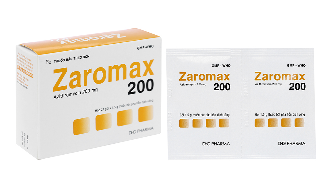 Bột pha hỗn dịch uống Zaromax 200 trị nhiễm khuẩn (24 gói x 1.5g)