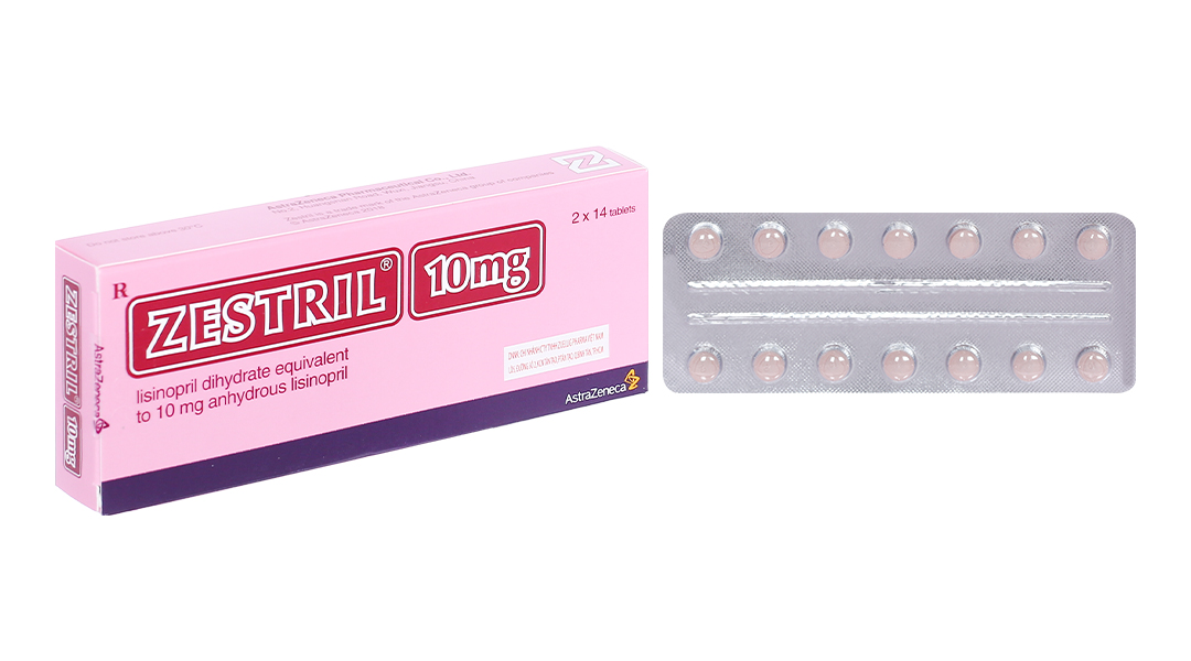 Zestril 10mg trị tăng huyết áp, suy tim (2 vỉ x 14 viên)