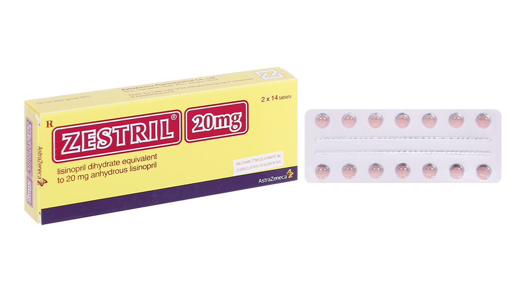 Zestril 20mg trị tăng huyết áp, suy tim (2 vỉ x 14 viên)