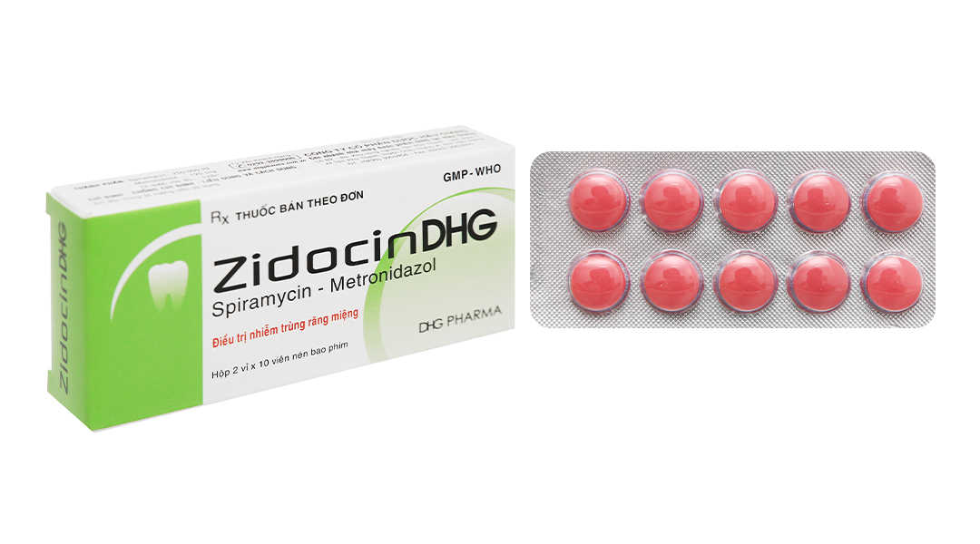 Zidocin DHG trị nhiễm khuẩn răng miệng (2 vỉ x 10 viên)