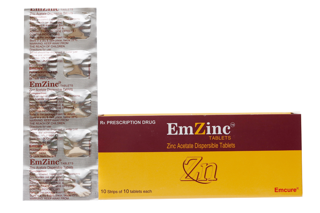 EmZinc Tablets 20mg bổ sung kẽm, trị tiêu chảy (10 vỉ x 10 viên)