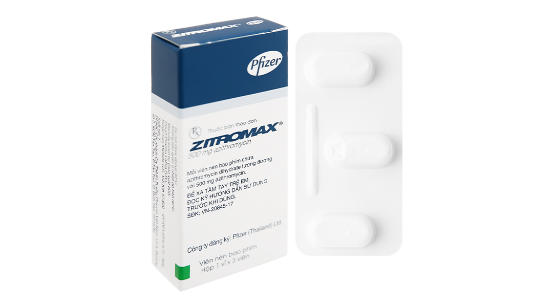 Zitromax 500mg trị nhiễm khuẩn (1 vỉ x 3 viên)